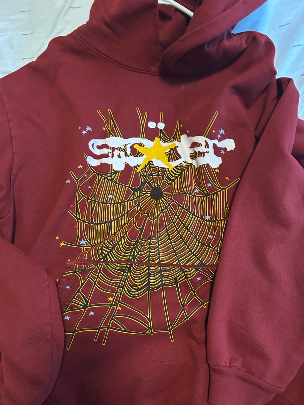 Men's Maroon Graphic Hoodie Sweatshirt with Spiderweb Print